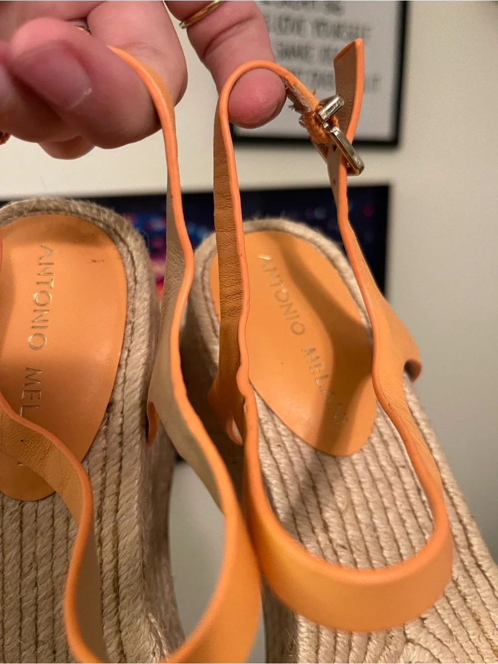 ANTONIO MELANI Orange Leather Espadrille Platform Sandals